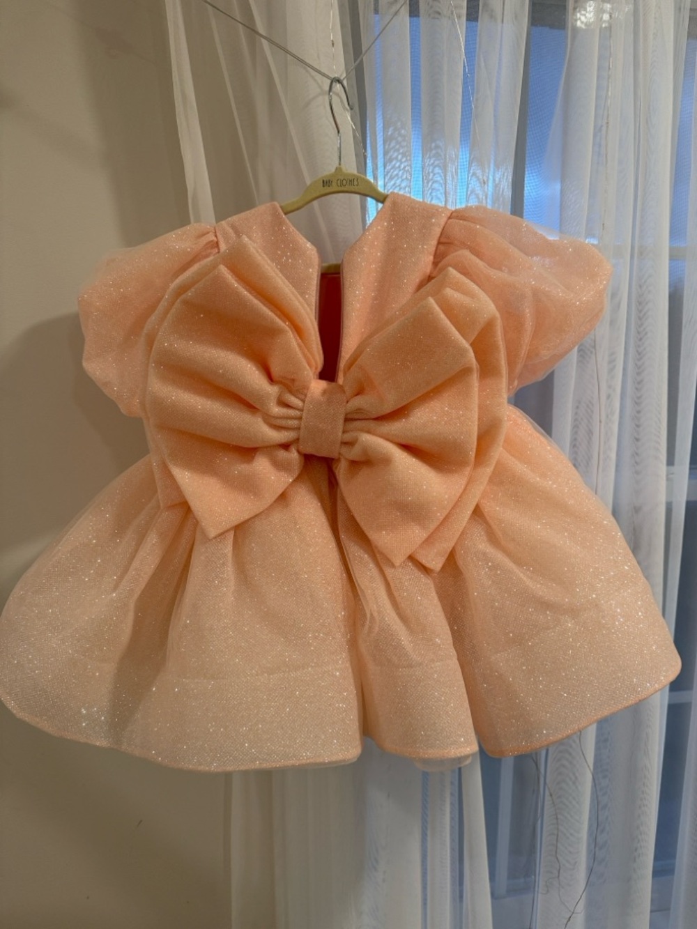 Girls' Sparkle Peach Bow Formal Dress